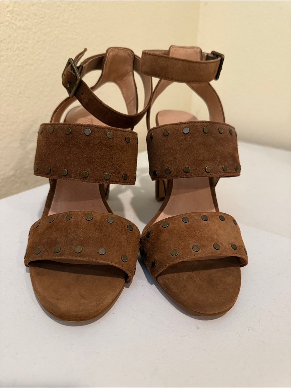 Madewell Brown Suede Studded Block Heel Sandals